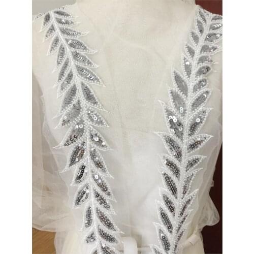 Silver leaf peal rhinestone Beaded Lace Trim Mesh Fabric Paillette Lace Beaded Pearl Trims Ribbon pompon Braid Lace spitze