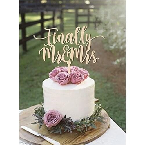 Finally Mr & Mrs Wedding Cake Topper Wood / Wooden Topper for Rustic Wedding Decoration Cake Decorating Engagement Bridal Shower