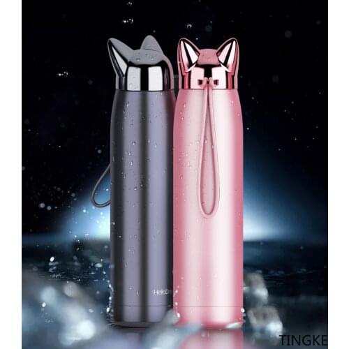 Fox ear vacuum flask 304 stainless steel sealed leak-proof vacuum water bottle double-layer vacuum flask cute cat travel mug