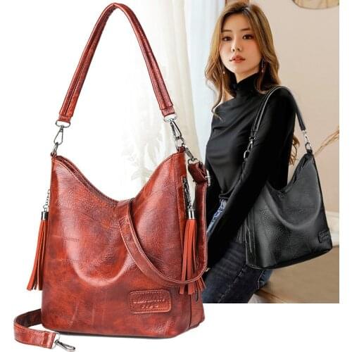 Women Hobos Bag Women Bucket Bag Female Shoulder Bags Large Size Vintage Soft Patchwork Leather Lady Cross Body Handbag for Big