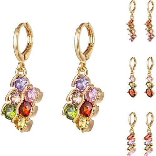 Lady Muticolor Cubic Zirconia Inlaid Geometric Dangle Hoop Earrings Jewelry Gift Dangle Hoop Earrings Jewelry Gift Dangle Hoop E