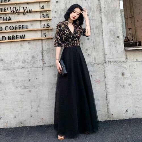 AE0142 wei yin Formal Dresses Women Elegant Fashion A-line Sequined Long Evening Dresses Sexy V-neck Party Evening Dresses