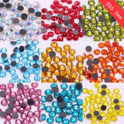 1440p ss6 2mm color Flatback crystal glass Hot fix Rhinestone Iron On hotfix Rhinestone For nail art sewing&fabric garment trim