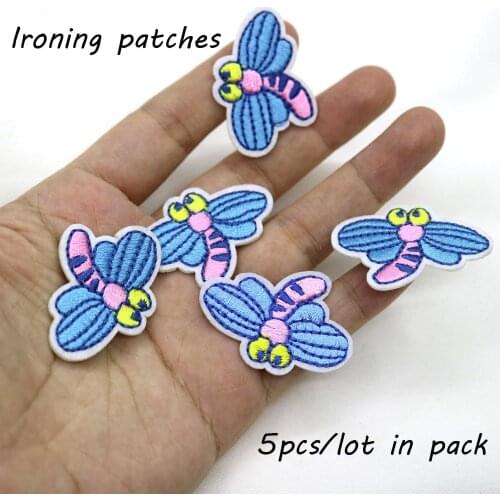 5pc/lot Fashion small dragonfly embroidery Patches for clothing DIY colorful iron on cute parches applique for clothes