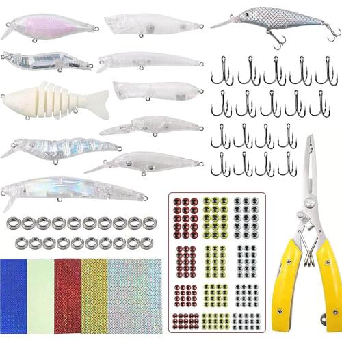 284Pcs Unpainted Fishing Lures Accessories Set With Minnow Crankbait Artificial bait Treble Hooks Split rings Fishing Pliers kit