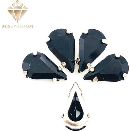 30pcs/pack 6X10mm/8X13mm Black pear drop Copper claws hollow thick bottom high quality Sew on rhinestones DIY accessories