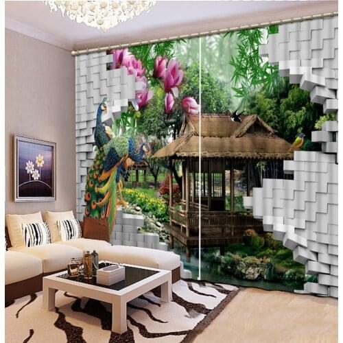 3d Curtains Blackout for Living Room Kids Bedroom Fabric brick curtain peacock curtains