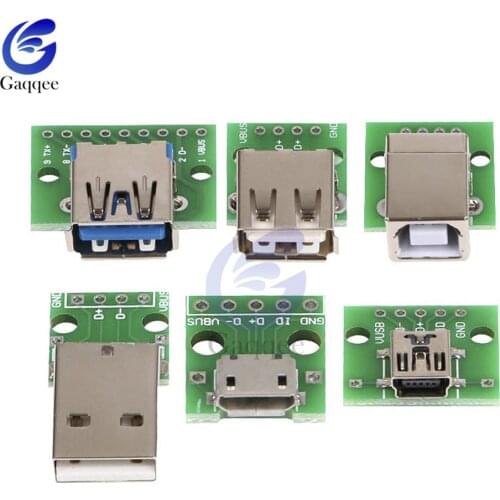 5pc Mini Micro USB to DIP Adapter USB Male USB 2.0 3.0 Female Connector Interface to 2.54mm PCB Converter Adapter Breakout Board