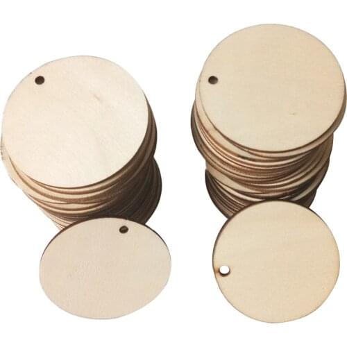 50pcs Wooden Circle Craft Shapes Wood Cutout Coasters DIY Disc Plaque Tag