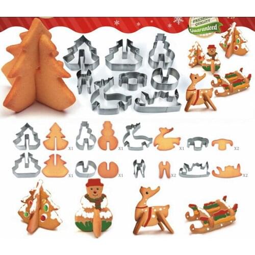 8pcs/set Stainless Steel Christmas Cookie Cutters 3D Cake Cookie Mold Fondant Cutter DIY Kitchen Baking Tools