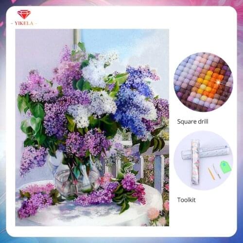 YIKELA 5D Diamond Embroidery Blue Purple White Flowers Diamond Mosaic Diamond Painting Full Square Picture Rhinestone Home Decor