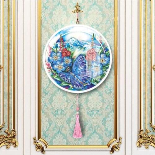 Round Framed Tassel Diamond Painting Mural Full Partial Animal Flower Painting Scenery Diamond Mosaic With Frame