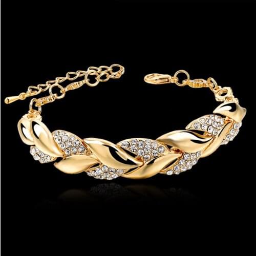 Bohemian Style Women Girls Gold Bracelet Rhinestone Leaves Chain Bangle Luxury Wedding Jewelry Simple Fashion Elegant New