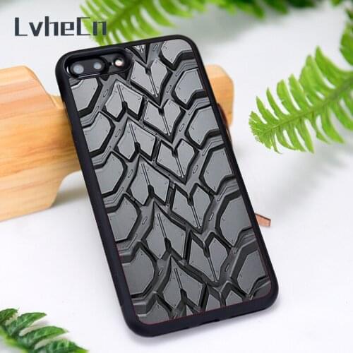 LvheCn Silicone Rubber Phone Case Cover for iPhone 6 6S 7 8 Plus X XS XR 11 12 Mini Pro Max tyre tread print
