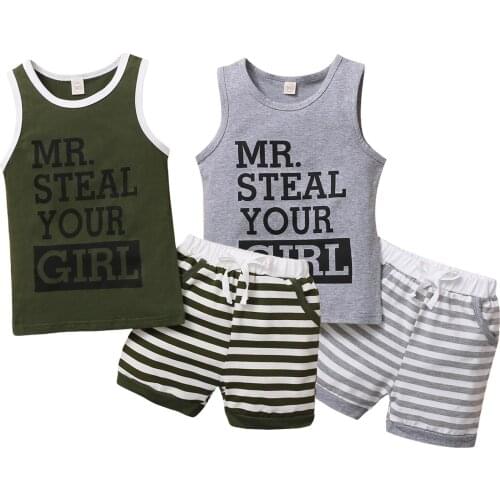 Citgeett Summer Kids Boys Vest and Shorts Suit Letter Printed Sleeveless Tops Stripe Short Pants Casual Set Clothes