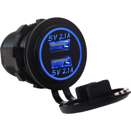 DC 12~24V 4.2A DIY Waterproof Dual USB Car Charger Adapter 2.1A + 2.1A Motorcycle charger with Blue Green Red white Orange