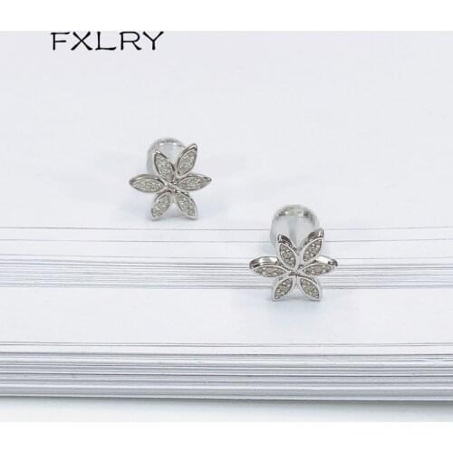 FXLRY New Design silver color micro-set zircon simple flower earrings For Women Fine Jewelry