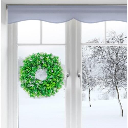Artificial Front Door Wreath 12" Fake Green Leaves Flower Wreath Farmhouse Greenery Garland for Hanging Wall Window Party Decor