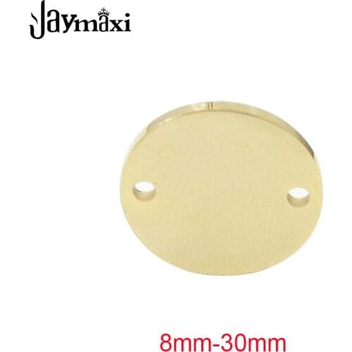 Jaymaxi 8mm-30mm Charm Custom Logo Engrave Stainless Steel Round Tag Mirror Polished Connector Gold Color 20Pieces/lot
