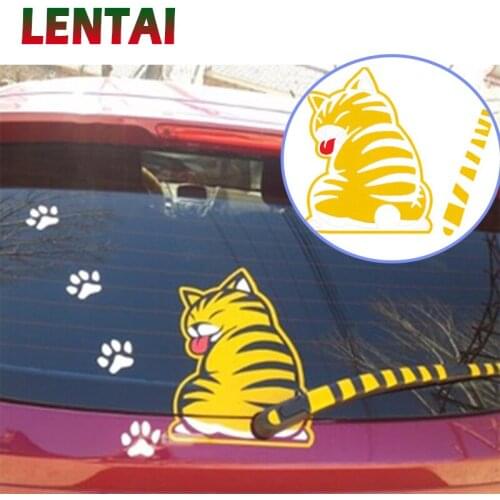 LENTAI 1Set Car Rear Window Wiper Yellow Cat Stickers For Mazda 3 6 Fiat 500 Lada Granta Vesta Kalina Priora volkswagen polo