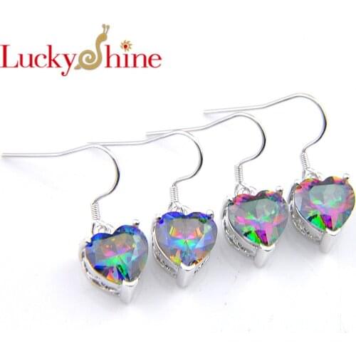 LuckyShine Multiple Color Heart Mystic Rainbow Zircon Silver Holiday Dangle Earrings Russia USA Australia Earrings