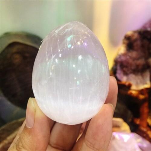 1pcs rock selenite cute egg crystal Himalayan white stone cream gem crystal reiki healing