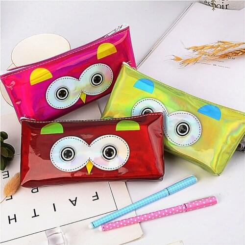 1Pcs Cute Owl Laser Pencil Case Adorable Kids Pen Pouch Small Cosmetic/Makeup Bag with Zipper, Portable Waterproof Creative Gift