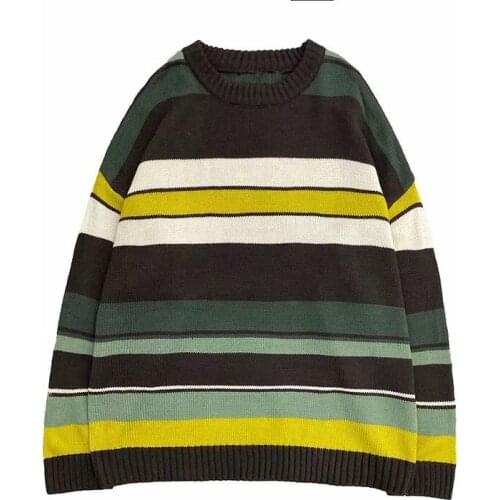 Fashion Spring Autumn New Men Clothes O-neck Striped Spliced Loose Jumpers Knit Long sleeve Sweater ins korean style pullovers