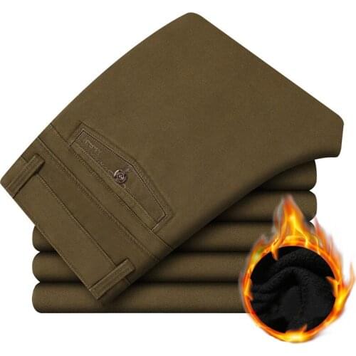 Men Office Overalls Suit Trousers Mens Winter Casual Fleece Warm Business Pants Classic Slim Fit Male Wedding