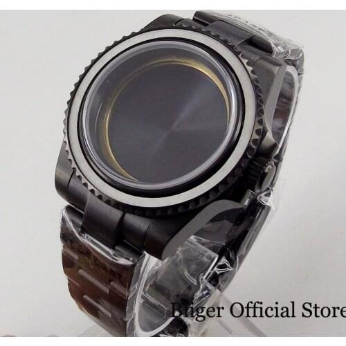 Men 40mm Watch Case Black PVD Plated Material Sapphire Glass + Watch Band Fit ETA 2836 MIYOTA Automatic Movement