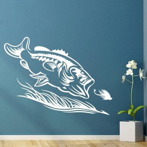 Bass Decal Go Fishing Sticker Bucket Tackle Shop Fishhook Fish Tank Boat Box Car Vinyl Fishing1001
