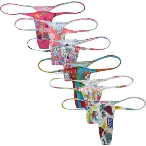 6Pcs/Lot Mens Lingerie Low Rise Sexy Gay Penis Pouch Underpants Mens Underwear Printing Underwear T Back Male G Strings
