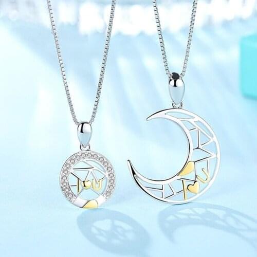 2021 New Creative Sun Moon Pendant Couple Necklace Fashion Lovers Friendship Jewelry I Love You Memorial Valentines Day Gift
