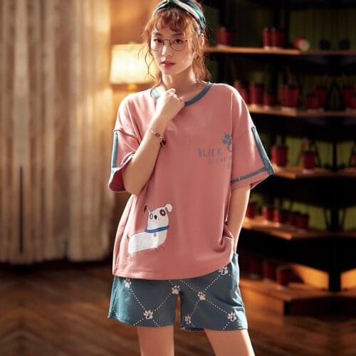 2021 Summer New Ladies 100% Viscose Pajamas Two-Piece Pure Cotton Thin Large Size Short-Sleeved Shorts Cartoon Home Service XXL