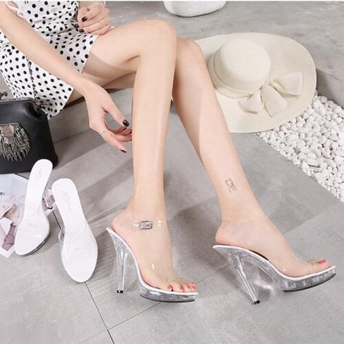 New High Heels Sexy Womens Party Shoes Clear PVC Transparent Pumps Sandals Perspex Heel Stilettos Nightclub Pump 35-42