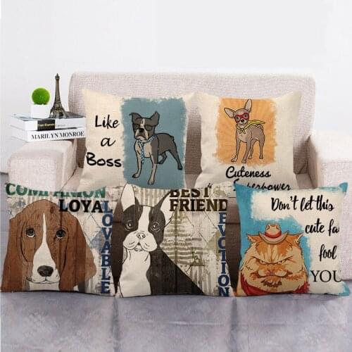 Wholesale 45cm*45cm Geometric dog pattern Linen/Cotton Throw Pillow Covers Couch Cushion Cover Home Decor Pillowcase