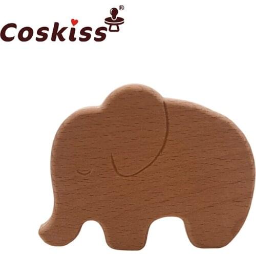 Organic Baby Teether Product Beech Wooden Elephant Teether DIY Personalized Pendent Eco-Friendly Safe Baby Teething Chew Toys
