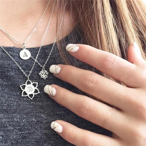 3 Pcs/Set Boho Buddha Lotus Yoga Om Symbol Chain Pendant Necklace Women Fashion Collar Necklace Charm Clothing Accessories