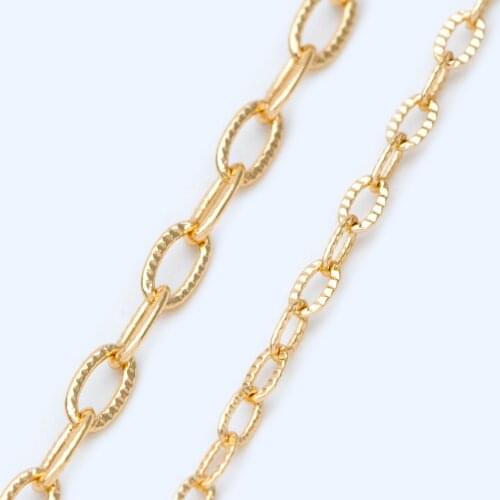 Flat Oval Cable Chains, Link Size 3x5mm/ 2.2x3.8mm, 18K Gold plated Brass, Craft DIY Jewelry Chain Wholesale (#LK-333)/ 1 Meter