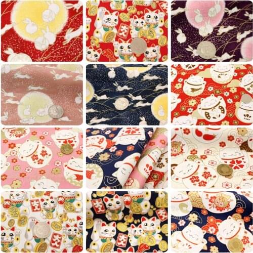 Half yard Japanese soft breeze gilt fabric with fortune cat rabbit print, handmade DIY quilting bag tissue CR-A100