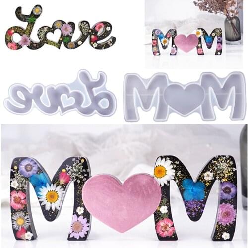 DIY Resin Crystal Mold Mothers day Love Mom English Letter Mirror Silicone Mold For UV Epoxy Resin Making Jewelry Molds