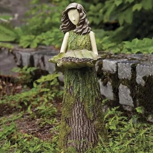 Goddess Statue Easy Maintenance Multi-use Resin Spring Garden Bird Feeder Girl Sculpture Estatue for Garden Ornament