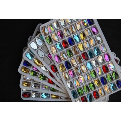 Mix Colors Glass Crystal Teardrop Sew On Stones Flatback 2 Holes Multi Colors Sewing Crystals 7*12mm,10.5*18mm,13*22mm,17*28mm