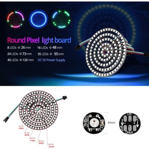 WS2812B LED Module 5050 RGB Pixel LED Ring 1Bit 8Bit 16Bit 24Bit 35Bit 45Bit WS2812 IC Full-color actuate lights DC5V