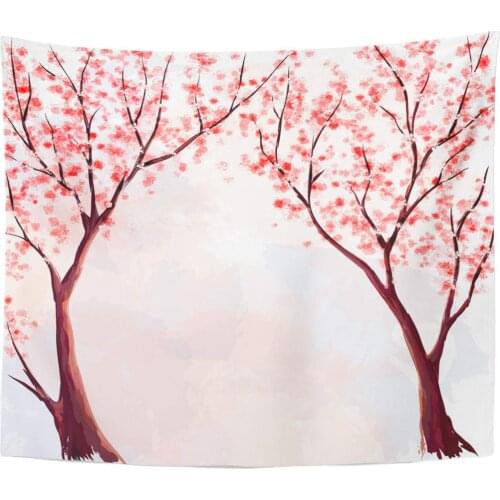Apple Pink Tree Cherry Blossom Watercolor Hanami April Beautiful Bloom Tapestry Home Decor Wall Hanging for Living Room Bedroom
