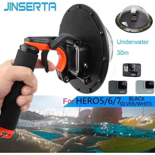 JINSERTA 30m Waterproof Dome Port Case Housing Set for GoPro Hero 7 Black/White/Silver 6 5 Trigger Dome Cover Shooting Accessory