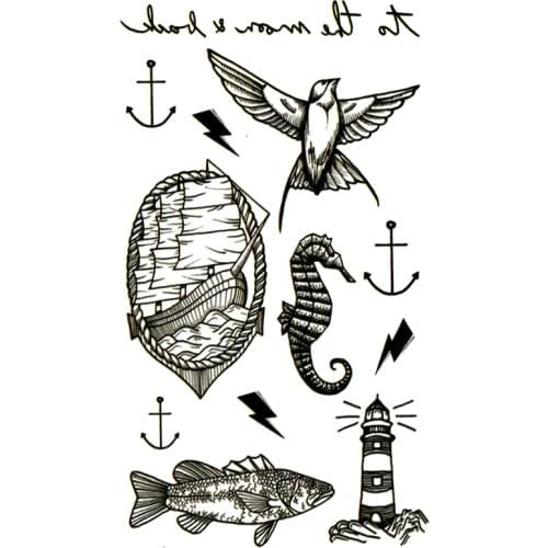 Lighthouse Waterproof Temporary Tattoo Sticker Animal Fish Fake Tattoo Body Art The flash Ship kids tatoo sleeve tatuajes