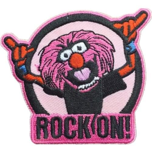 Factory Custom Embroidered Patch Rock On Pink Lion Punk Emo Embroidered Iron on Patch Applique can be customized with your logo
