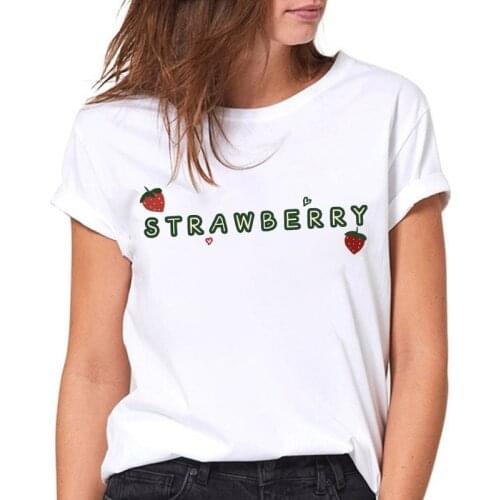 T-shirt Women 2021 Strawberry Graphic Print New Summer Fashion Tshirt Aesthetic White Top Female Tee Harajuku T Shirt