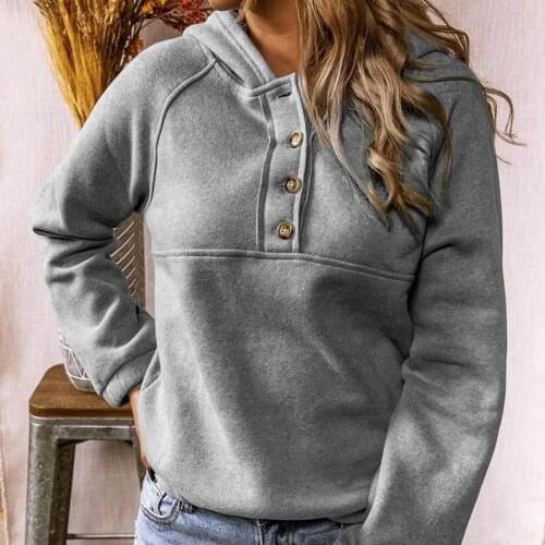 Summer Harajuku Solid Color Hoodie Women Sweatshirt 2021 Autumn Long Sleeve Buttons Hoodies Outerwear Plus Size